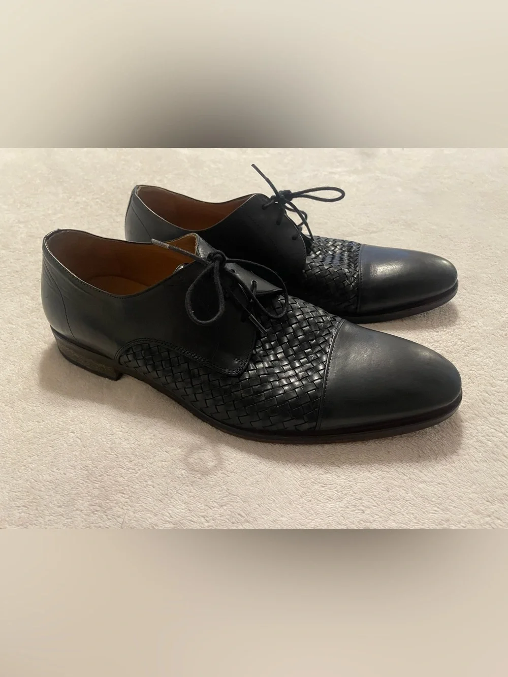 Taft Men's Lucca Black Woven Cap-Toe Derby Oxford Dress Shoes